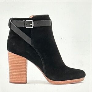 Madewell Aimee Buckle-Strap Leather Suede Ankle Boots in Black, Size 6.5M